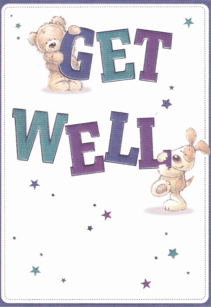 This get well card embodies an uplifting sense of encouragement and cheer, illustrated with a touch that feels right at home in Haggerston's creative landscape. Whimsical and tender, a soft bear and a spirited puppy share the foreground, their expressive eyes and gentle features reaching out with wordless comfort. Surrounding them, a constellation of petite stars in an array of calming teals, purples, and blues recall the playful street art and community gardens that dot the neighbourhood. The bold, shaded letters-arched and lively in their aquas and indigos-anchor the scene, suggesting confidence and positivity. The textures are so authentically rendered you can almost sense the plush fur and velvety ears, unfurled like the petals in one of our signature bouquets, carefully collected near Kingsland Road. Imagine pairing this card with flowers handpicked to soothe: the whole gesture radiates reassurance and hope, embodying the spirit of local support from Haggerston Florist. It's a light and joyous scene that would brighten any bedside, no matter the recipient's age.