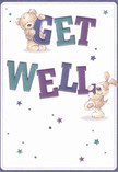 Brimming with cheerful optimism, this delightful get well card captures the open-hearted energy of Haggerston. At its centre, two illustrated friends-a teddy bear soft around the edges and a flop-eared puppy brimming with affection-appear to spring to life as they cradle and support bold, colourful 'Get Well' letters. The artwork's indigo, teal, and purple tones stand out crisply against a comforting cream-white backdrop, much like fresh blooms on a sunny morning in Stonebridge Gardens. Sparkling stars scattered throughout lend a magical, hopeful touch to the scene, each one a tiny emblem of encouragement and possibility. The bear's fluffy fur and the pup's velvety ears look so touchable, you might imagine their embrace as a stand-in for a caring gesture from a friend or florist nearby. This card, full of playfulness and heart, makes the perfect companion to a thoughtfully arranged bouquet-an expressive way to send comfort across Haggerston's neighbourhoods, brightening any recovery.
